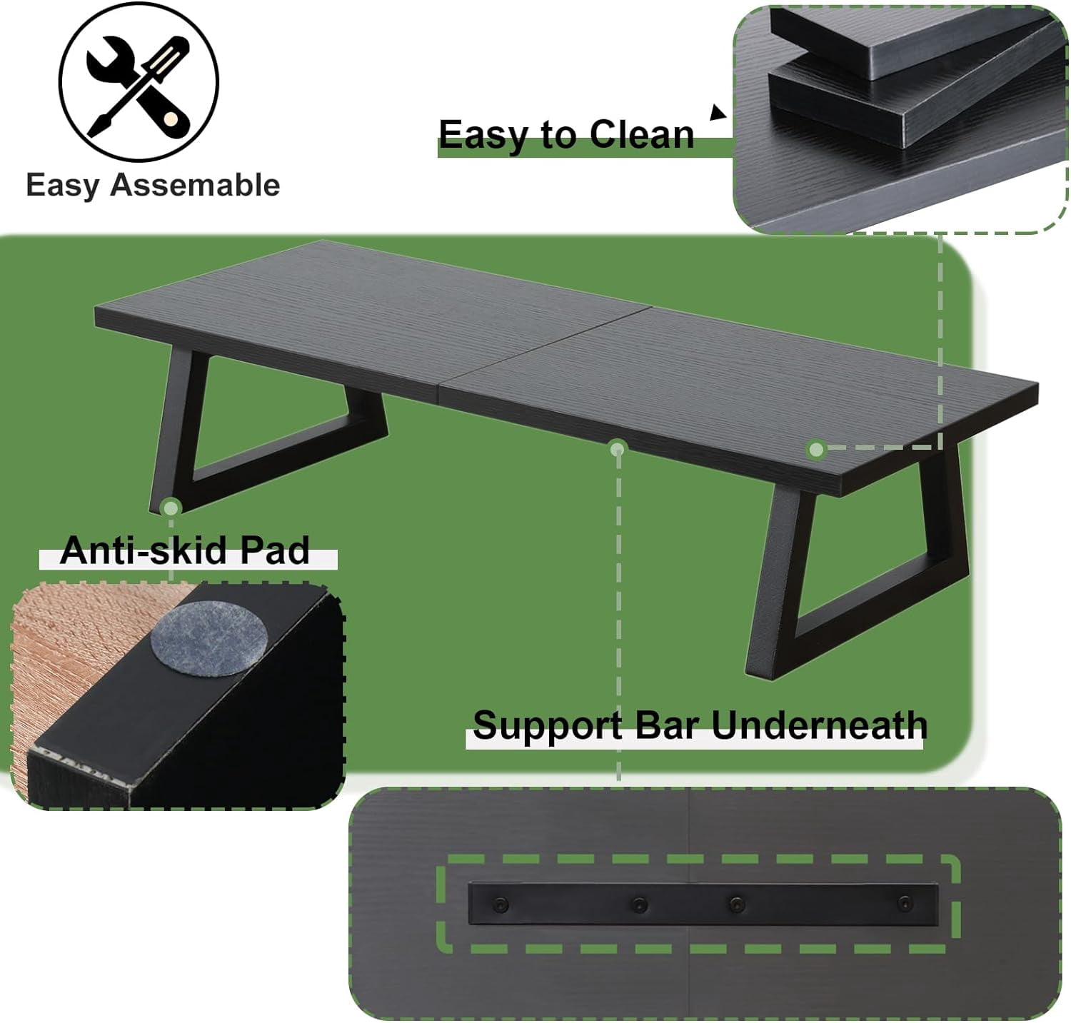 24 inch Monitor Stand Riser, Black Wood & Steel Computer Monitor Stand with Storage, Laptop, PC, Printer Stand Riser for Desktop Office Desk Organizers
