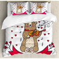 thumbnail image 3 of Valentines Day Duvet Cover Set, Teddy Bear Violin Made Romantic Music Notes Heart I Love You, Decorative 2 Piece Bedding Set with 1 Pillow Shams, Twin Size, Red Brown, by Ambesonne, 3 of 3