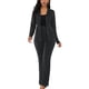thumbnail image 1 of Traje ajustado para mujer, color negro, cuello con muescas, bolsillos con solapa, pantalones de pierna recta, mangas largas, talla L, 1 of 6