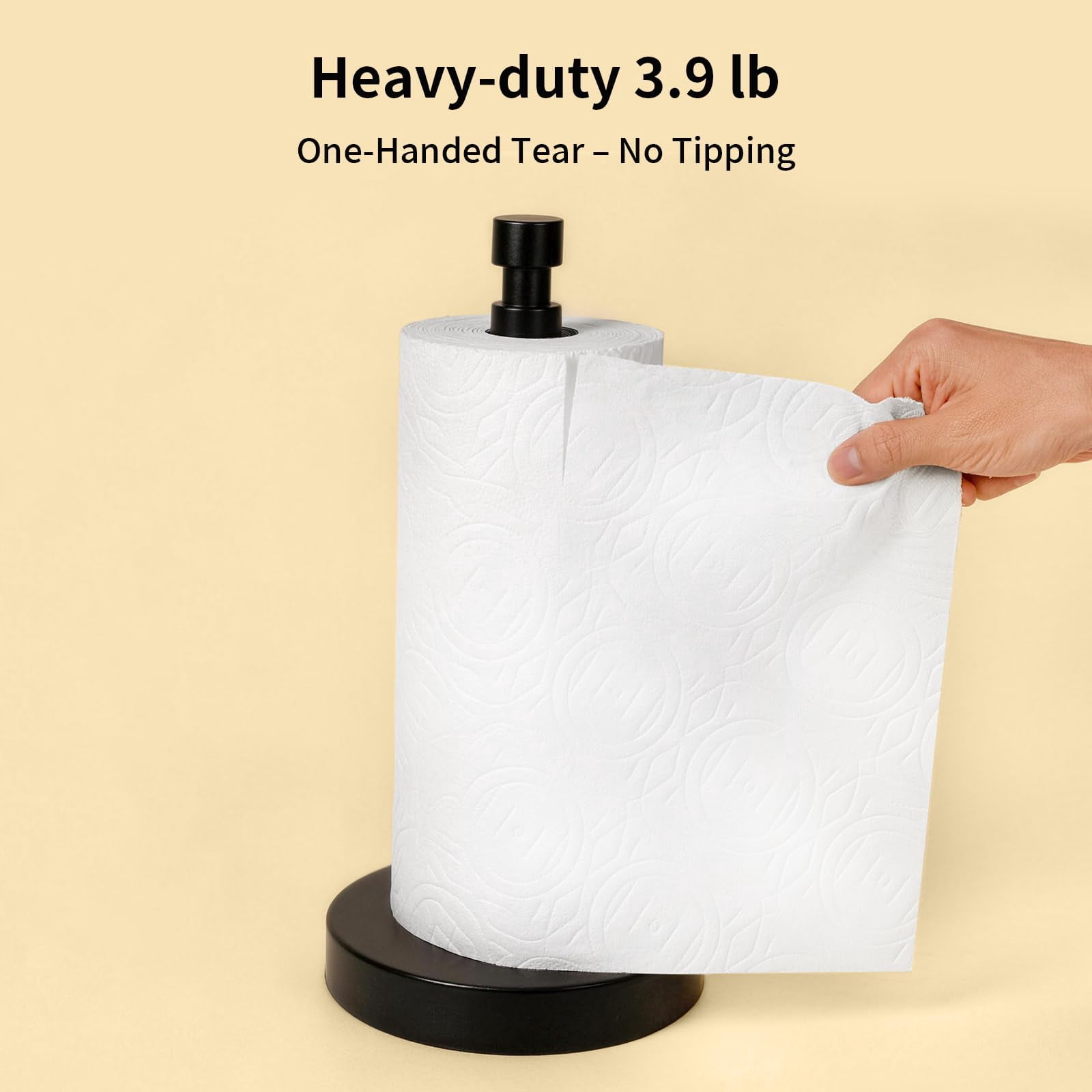 Paper Towel Holder Countertop  Black With Weighted Base Non Slip Standing Roll For Kitchen Bathroom Stainles Steel (matte Black)