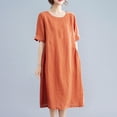 thumbnail image 2 of Plus Size Dresses Sevevn Women's Solid Color Fashion Plus Size Vintage Skirt Cotton And Linen Dress, 2 of 9