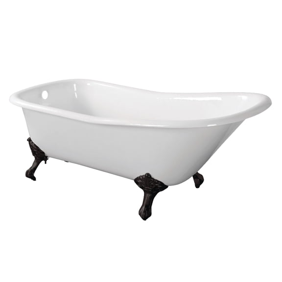 Aqua Eden VCTND6630NF0 67-Inch Cast Iron Classic Flat-Rim Single Slipper Clawfoot Tub (No Faucet Drillings) in White/Matte Black