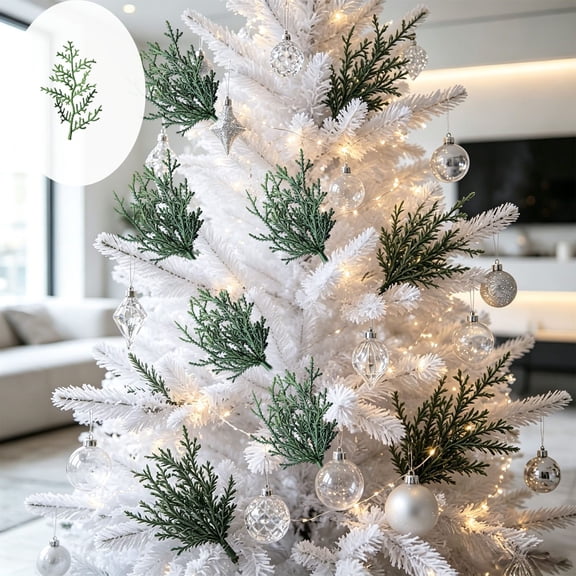 Winter Home Decor Accents, Artificial Leaf Branch Vase Filler, Winter Green Stem Home Decor for Table Mantel, Spooky House, Xmas Display, Clear 30*20cm