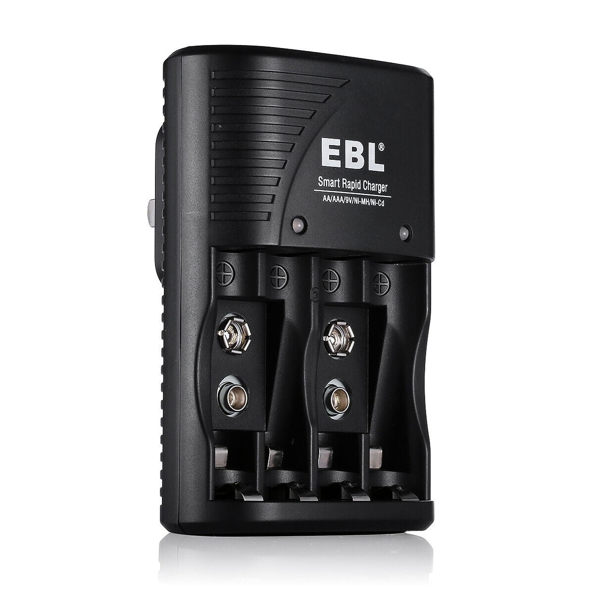 EBL 4 Pack 280mAh 9-Volt NiMH Rechargeable Batteries with 2-Slot 9V 6F22 9 Volt Battery Charger US Plug for AA AAA 9V NiMH NiCD Rechargeable Batteries