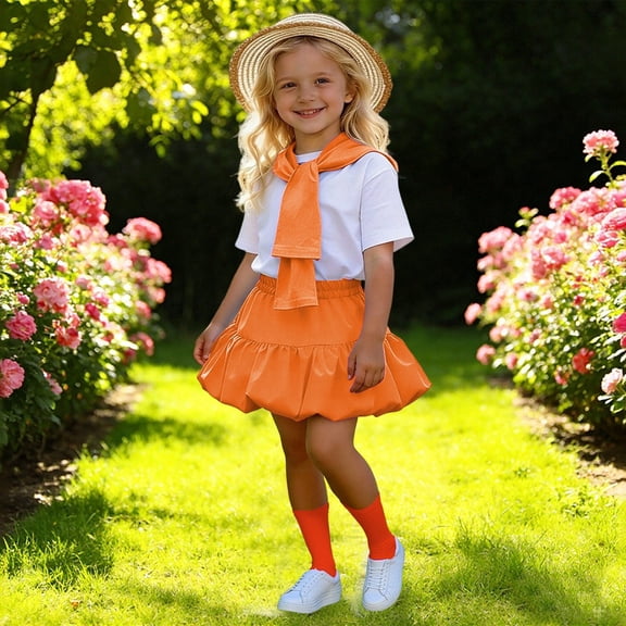 SONGGE Toddler Girls Performance Outfit Sets Round Neck Tops Skirts Dance For Kindergarten Graduation Stage Show Cartoon Lovely Clothing Sets