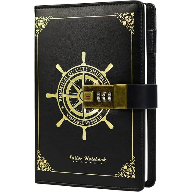 B6 Journal Vintage Brown Rudder Leather Journal Diario Notebook Contraseña de tres dígitos Cerradura de combinación Papelería creativa (marrón)-negro Ormromra CZBG-HY77-1