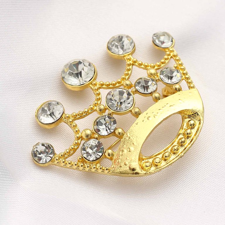 Vintage Rhinestone Crown Safety Pin Brooch Jewelry YR-20