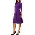 thumbnail image 4 of INSPIRE CHIC Women's Vintage Dress 3/4 Sleeves Stand Collar Office A-Line Dress M Deep Purple, 4 of 6
