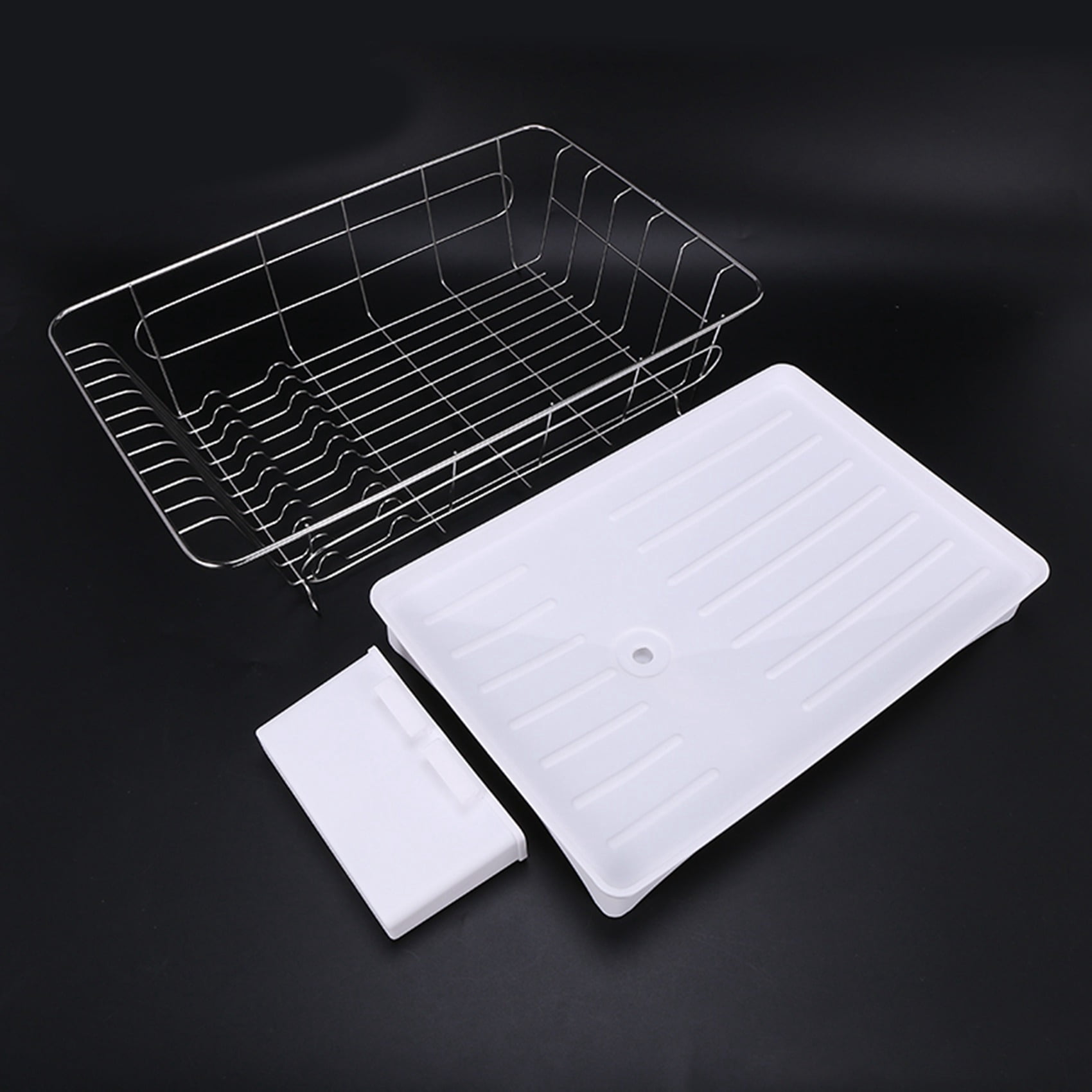 Stainless Steel Dish Drainer Drying Rack With 3-Piece Set Removable Rust Proof Utensil Holde For Kitchen Counter Storage Rack White