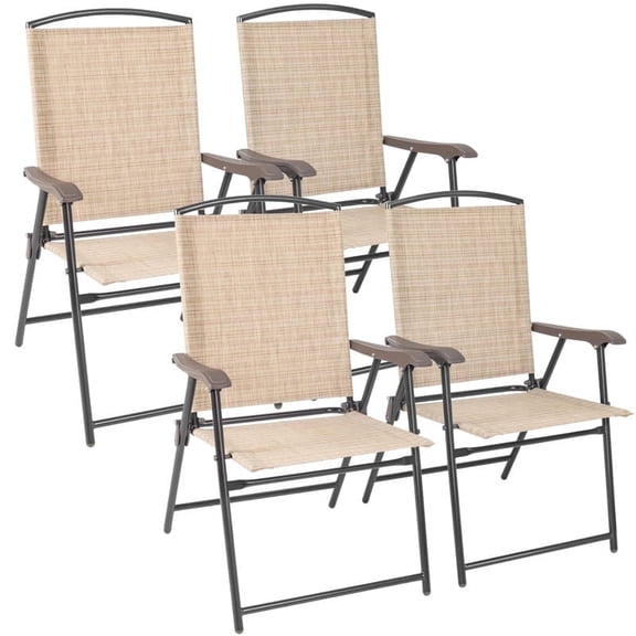 Upgraded Version 4 Pcs Patio Folding Chairs with Arms, Portable Outdoor Lawn Chairs, Sling Back Chairs for Camping,lawn, Pool, Courtyard, Balcony & Garden(Set of 4)