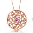 thumbnail image 2 of 18K Rose Gold Plated Pink Created Sapphire Filigree Pendant Necklace for Women | 2.20 Cttw | Round 6MM | Gemstone September Birthstone | Length: 1.5 inch | Center: 6MM | with 18 inch Chain, 2 of 2