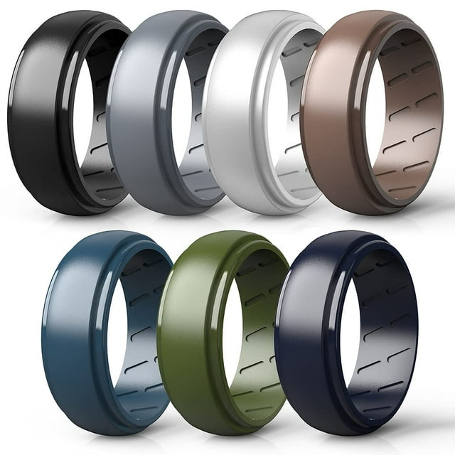 Anillo De Silicona Para Hombre, Juego De 2/7 Anillos, Alianzas De Boda De Goma Para Hombre, Ranuras Interiores De Flujo De Aire Con Borde Escalonado, 8 Mm De Ancho Y 2,2 Mm De Grosor