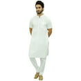 thumbnail image 2 of Atasi Men's Ethnic White Kurta Pajama Set Casual Collar Punjabi Long Shirt-Small, 2 of 7