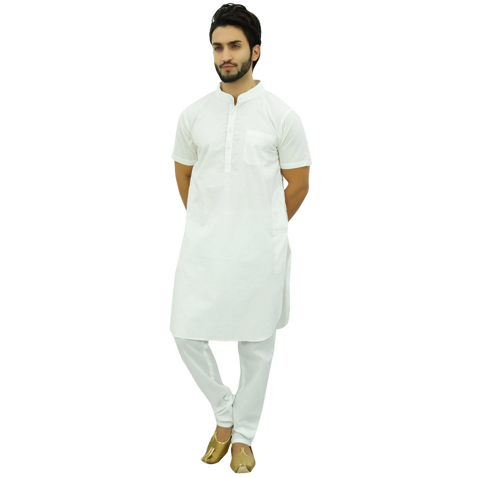 Atasi Men s Ethnic White Kurta Pajama Set Casual Collar Punjabi Long Shirt Xx Large White