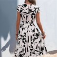 thumbnail image 4 of Gdvsclr Floral Dress for Women Wedding Guest Crewneck Short Sleeve Tie Waist Midi Flowy Boho Beach Dresses White L, 4 of 5