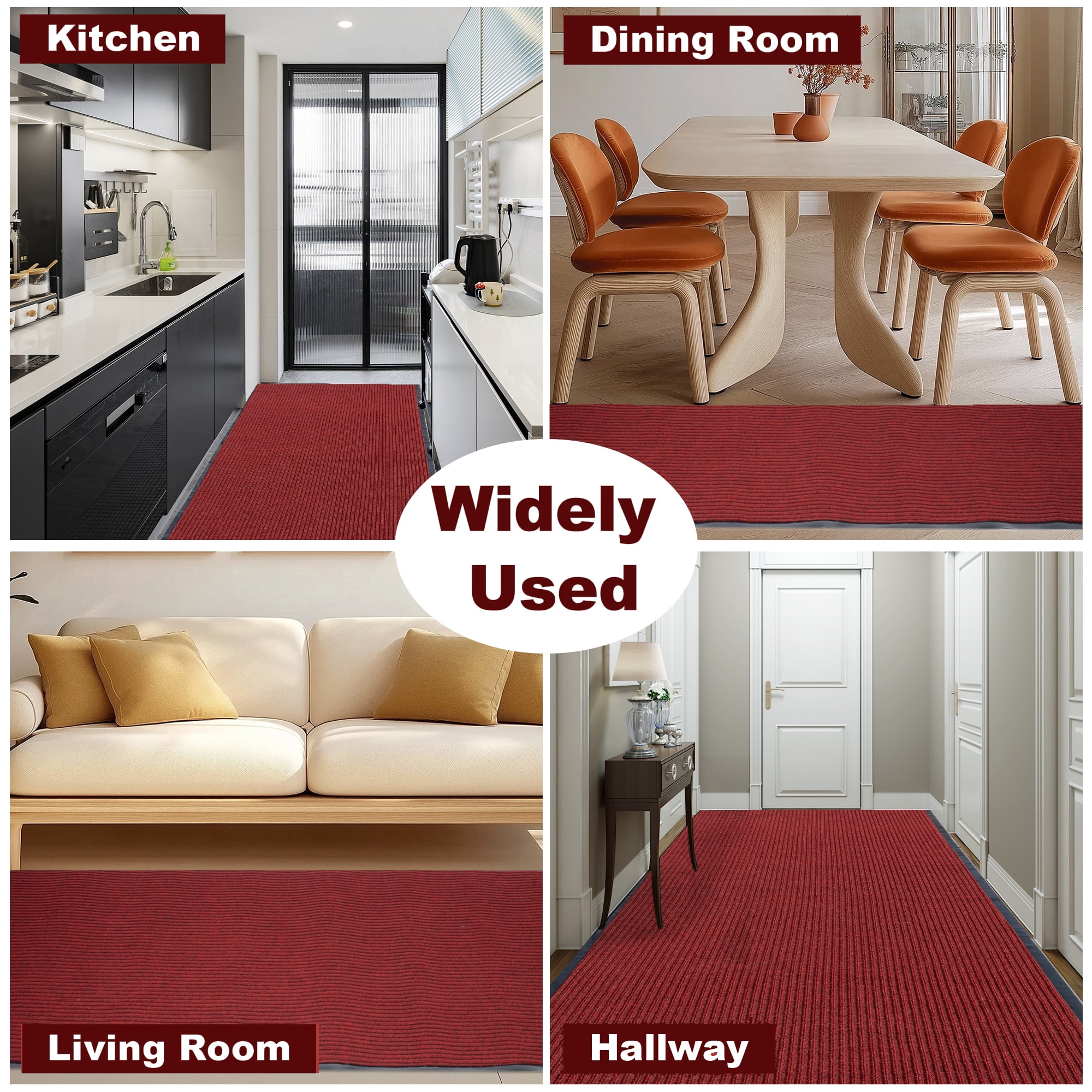 WANLISELL 3 x 10 ft Commercial Carpet, Non-Slip Striped Brush Step Entrance Mat, Indoor Outdoor Hallway Runner Rug, Dark Red