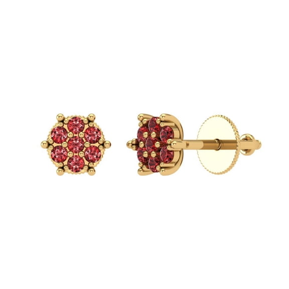 14K Solid Gold Screw Back Stud Earrings for Women | 0.35 cttw Round Cut Natural Garnet | Yellow Gold