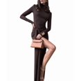 thumbnail image 3 of Womens Maxi Dress Long Sleeve Ruched Bodycon Club Party Casual Wedding Dresses Brown M, 3 of 7