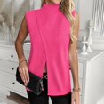 thumbnail image 2 of Fewfanhot Women's Mock Neck Knit Sleeveless Vest, Asymmetrical Wrap Split Sweater Tank, Casual Loose Fit Knitwear Top, Hot Pink XL, 2 of 8