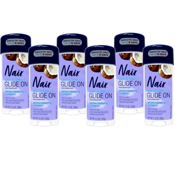 Nair Hair Remover Sensitive Formula Glide On Depilatory Cream 3.3 oz Pack of 6
