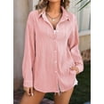 thumbnail image 3 of Womens Button Down Shirts Long Sleeve Dress Shirt Textured Collared Work Blouse Dressy Casual Tops Pink L, 3 of 7