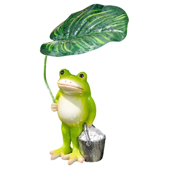 Leaf frog holding umbrella creative ornaments Garden figurine Resin frog statue