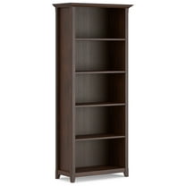 Simpli Home Amherst 30 inch Wide Solid Wood Transitional 5 Shelf Bookcase in Russet Brown