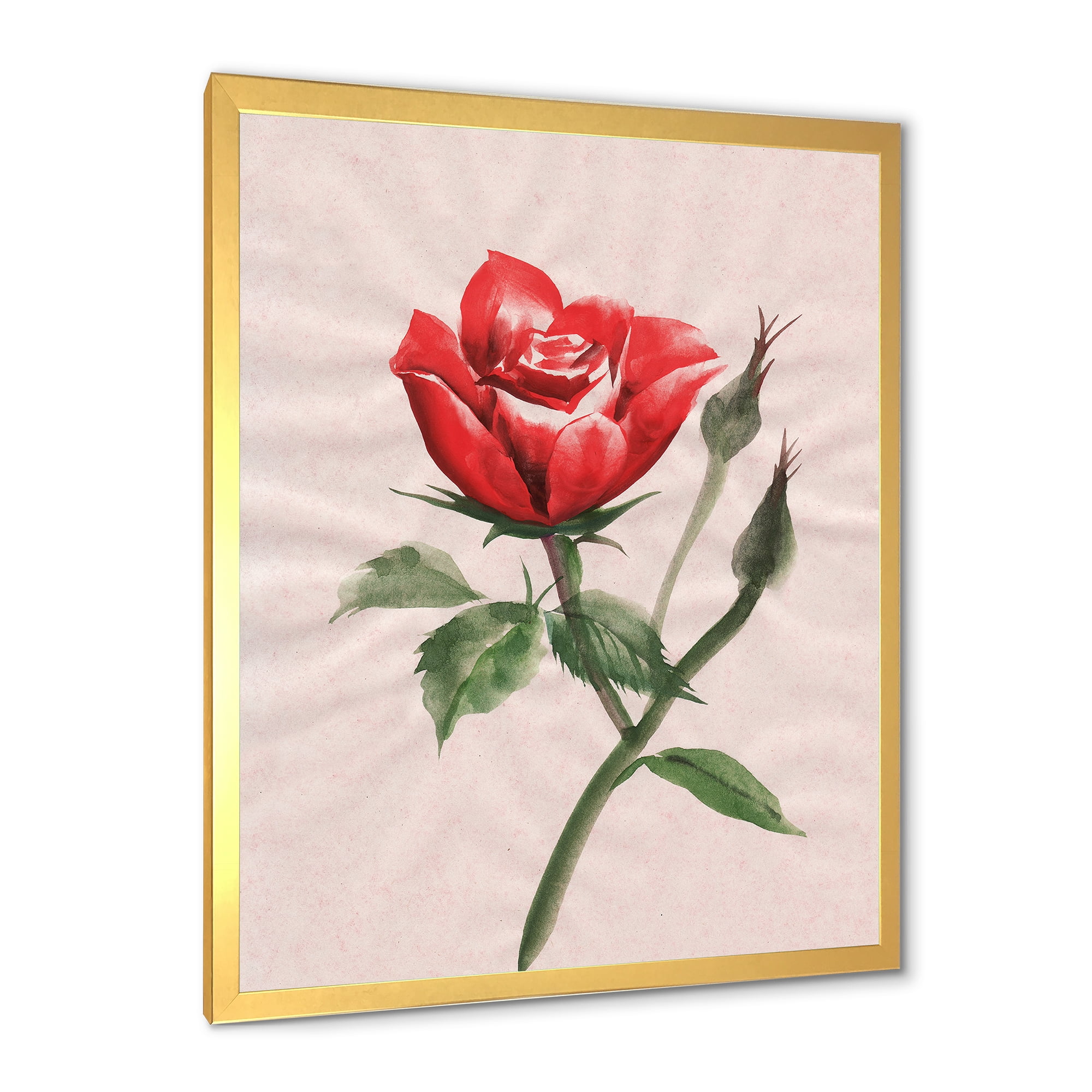 Designart 'Ancient Red Rose Flower II' Traditional Framed Art Print