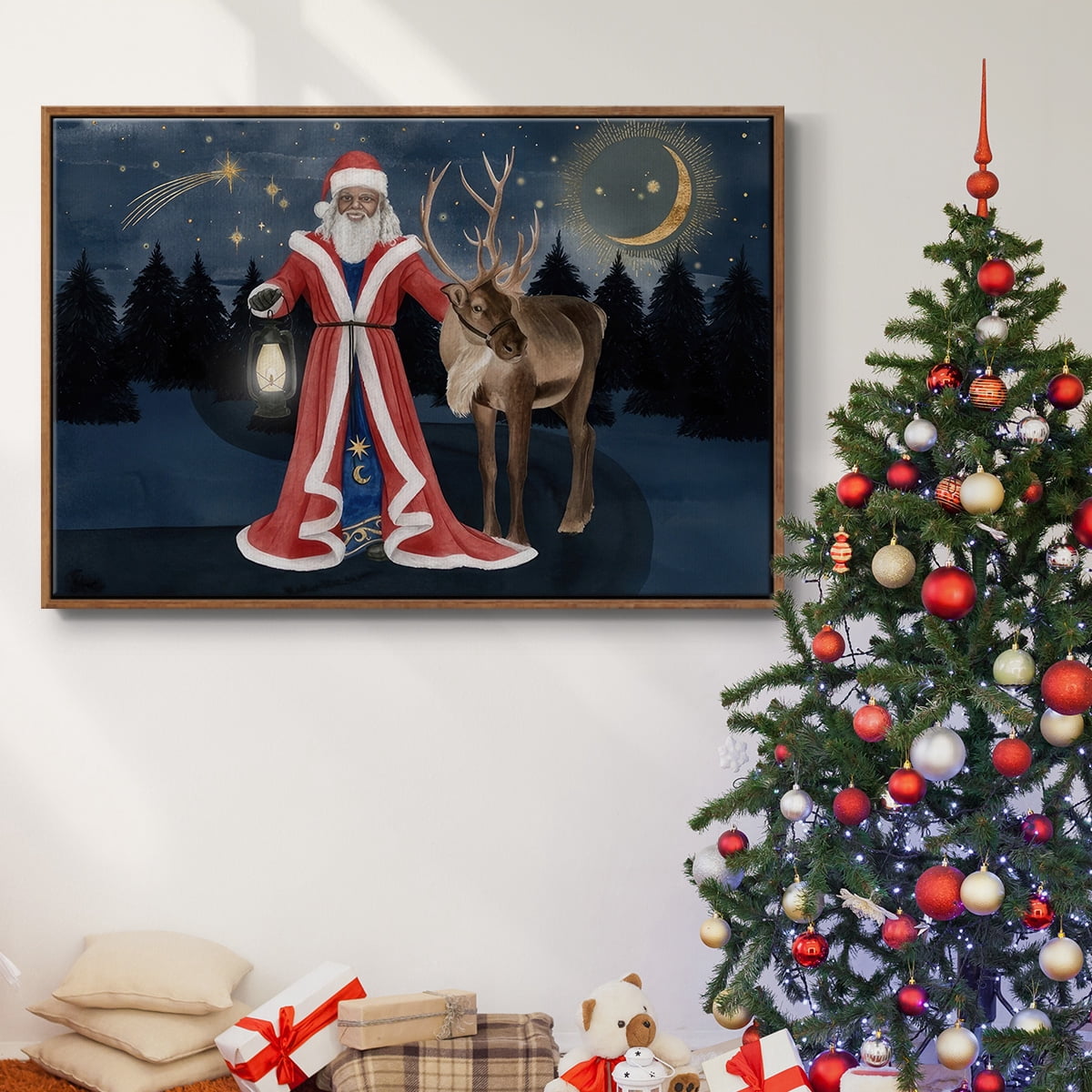 Celestial Christmas Collection A - Framed Gallery Wrapped Holiday Canvas - 27 x 41 - Rosewood Frame