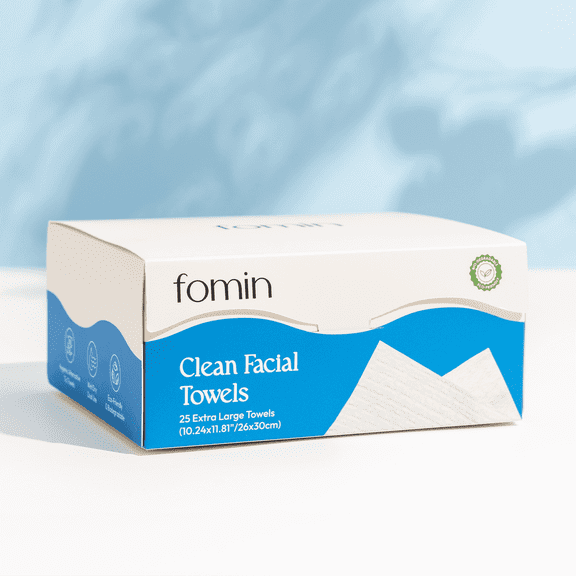 FOMIN Clean Facial Towel 25 Count - Clean Disposable Face Towelette XL - Biodegradable, Ultra-soft, Plant Based & Tear-Resistant Face Cloths - Towels for Makeup Remover & Reduce Acne for Clearer Skin
