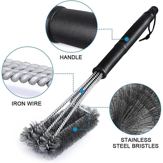 18 "3 en 1 Cepillos de limpieza para barbacoa Cepillo de limpieza de cocina de acero inoxidable Cepillos de barbacoa de mango largo para herramientas de parrilla de barbacoa - Black Banb