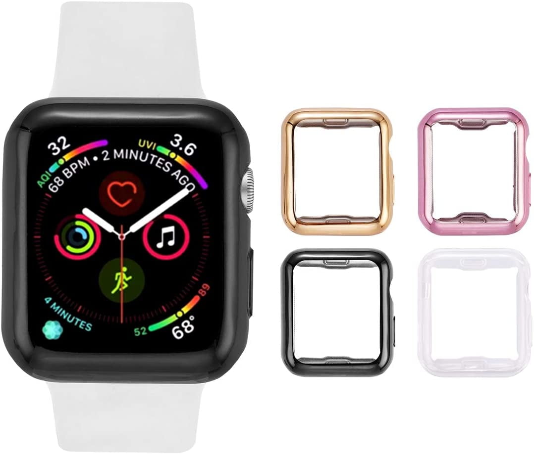 4 Pack 38Mm Apple Watch Case With Built-In Hd Clear Ultra-Thin Tpu Screen  Protector Cover Compatible With Apple Watch Series 2 And Apple Watch Series 3  38Mm - Clear+Black+Gold+Rose Gold | Walmart
