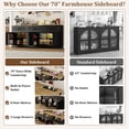 thumbnail image 5 of Blotout 70" Large Sideboard Buffet Cabinet with 3 Drawers & 4 Doors, Farmhouse Kitchen Sideboard Storage Cabinet with 8 Door Shelves & Charge Station, Coffee Bar Cabinet for Dining Room, Black, 5 of 9