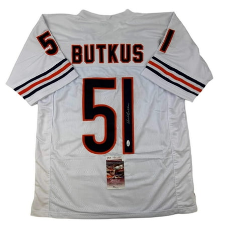 Autographed/Signed Dick Butkus Chicago White Football Jersey JSA COA