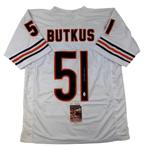Autographed/Signed Dick Butkus Chicago White Football Jersey JSA COA