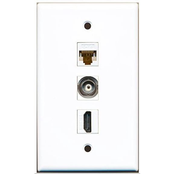 RiteAV - 1 Port HDMI and 1 Port BNC and 1 Port Cat6 Ethernet White Wall Plate