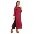 thumbnail image 3 of Moomaya Solid Long Kurti For Women Cotton Tunic 3/4 Sleeve Ethnic Formal Kurta w/ Pockets, 3 of 7