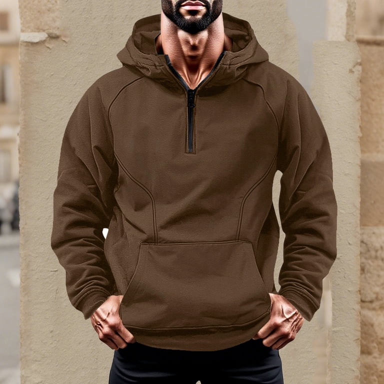Enjoytime Pullover Hoodie Men Solid Color Long Sleeve Quarter Zip