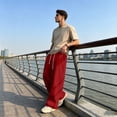 thumbnail image 5 of GrmtClth Mens city commute pants elegant premium drape texture wide leg casual trousers loose oversized silhouette daily travel outfit Red XL, 5 of 7