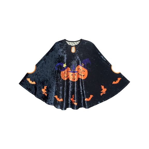 Halloween Cape Velvet Cloak Pumpkin Witch Bat Costumes Wizard 4-5 Years