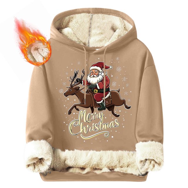Sudadera con capucha para hombre, informal, a la moda, con estampado navideño, de manga larga y bolsillo, de poliéster