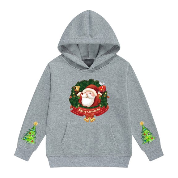 UACY Kids Girls Christmas Hoodie Fleece Lined Long Sleeve Hooded Cute Funny Santa Claus Graphic Sweatshirt Fall Winter Pullover Tops (Grey, 4-5 Years)