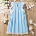 thumbnail image 5 of HOMADLES Teen Girls Dress Short Sleeve Ruffled Layered Solid Summer Crewneck Elastic Breathable Casual Dress Light Blue 11 T, 5 of 9