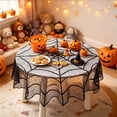 thumbnail image 7 of Black Spiderweb Lace Tablecloth, 60" Round Halloween Gothic Table Cover, Spooky Home Decor for Dining & Vintage House Setup, Elegant Victorian Inspired Holiday Accent, Semi-Sheer​, B, 7 of 7