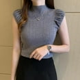 thumbnail image 3 of Débardeurs Femme Col Rond Mi-Col Roulé Slim Fit en Tricot Sans Manches T-Shirt Basique Blouse Tops Blanc, 3 of 7