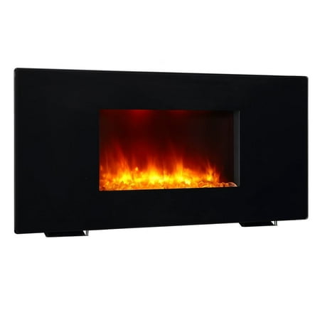 PuraFlame Galena Black 36 inch remote control portable & wall-mounted flat panel electric fireplace heater,