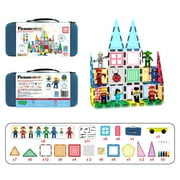 PicassoTiles 100PCS Magnet Tile Building Block Set with Carry Case, Car Base, 8 Magnetic Characters, Whiteboard Markers, STEM Educational Toy Age 3+