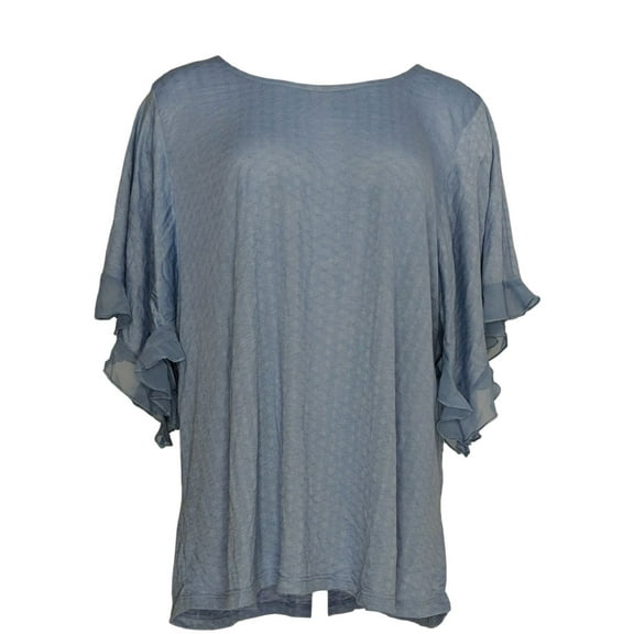 Style & Co. Women's Plus Sz Top 3X Textured Flutter Sleeve Tee Blue