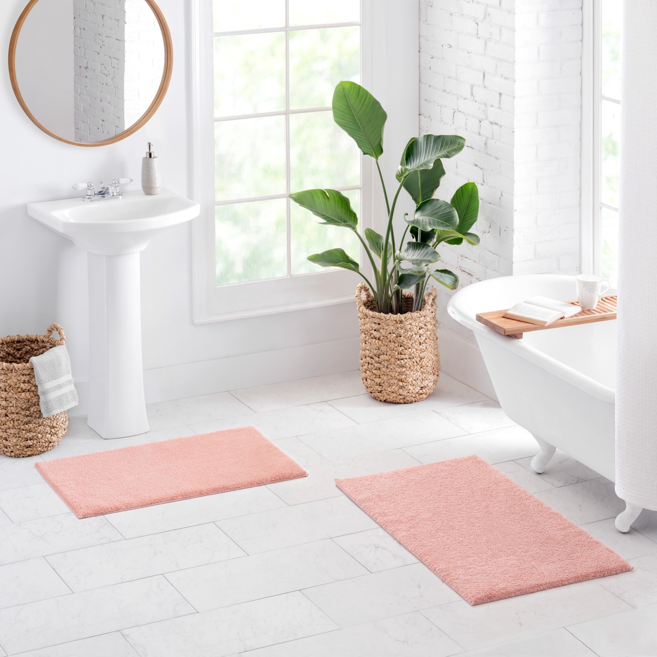 Better Homes & Gardens Ultra Soft Polyester 2 Piece Bath Rug Set , 20" x 34" and 23" x 39", Cherry Blossom