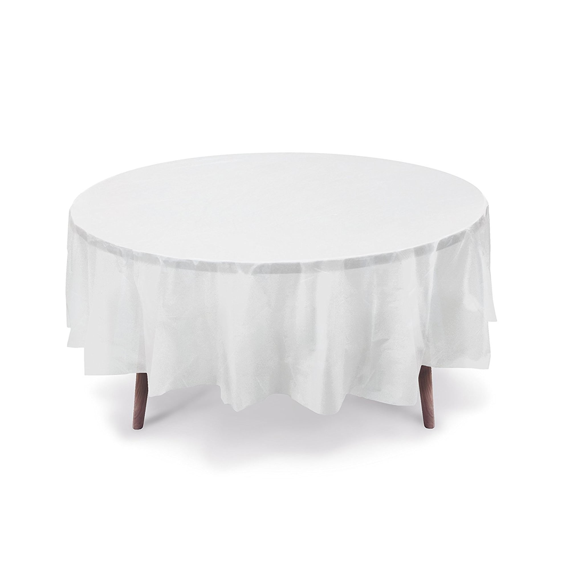 5 Pack 84" White Round Plastic Table Cover, Party Table Cover, Reusable